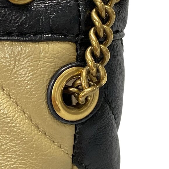 GUCCI GG Marmont Mini Bucket Black Beige Leather Shoulder Bag bran776-100325 - Picture 6 of 16